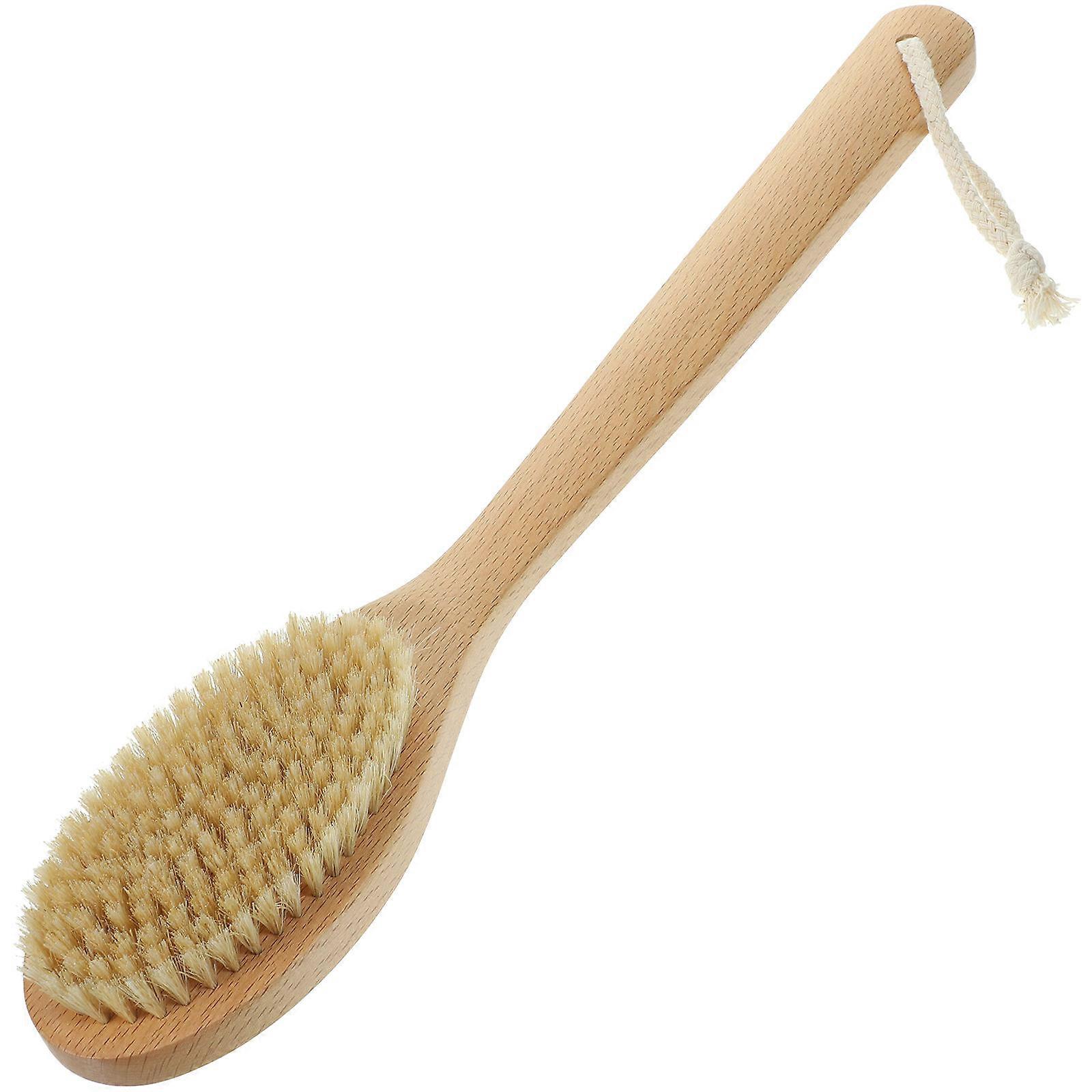 Bath Brush with Long Handle for Back Scrubbing Cleaning Beige Beech and Bristle