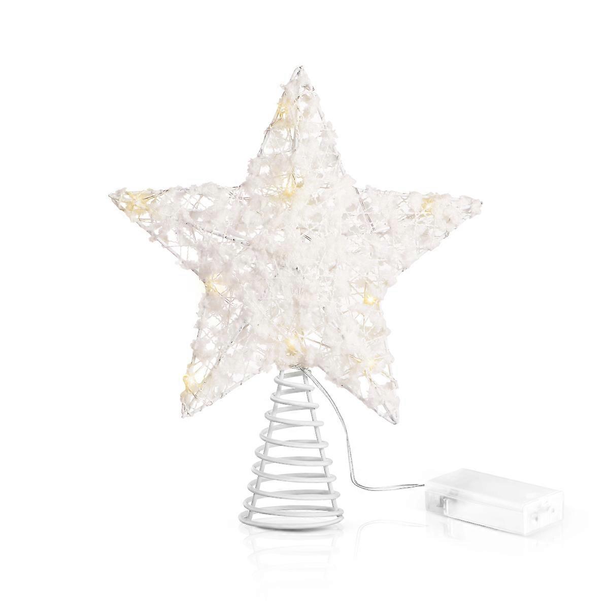 Unomor 20 x 24 cm Christmas Tree Topper Star with 15 LED String Lights for Home Party Decoration White