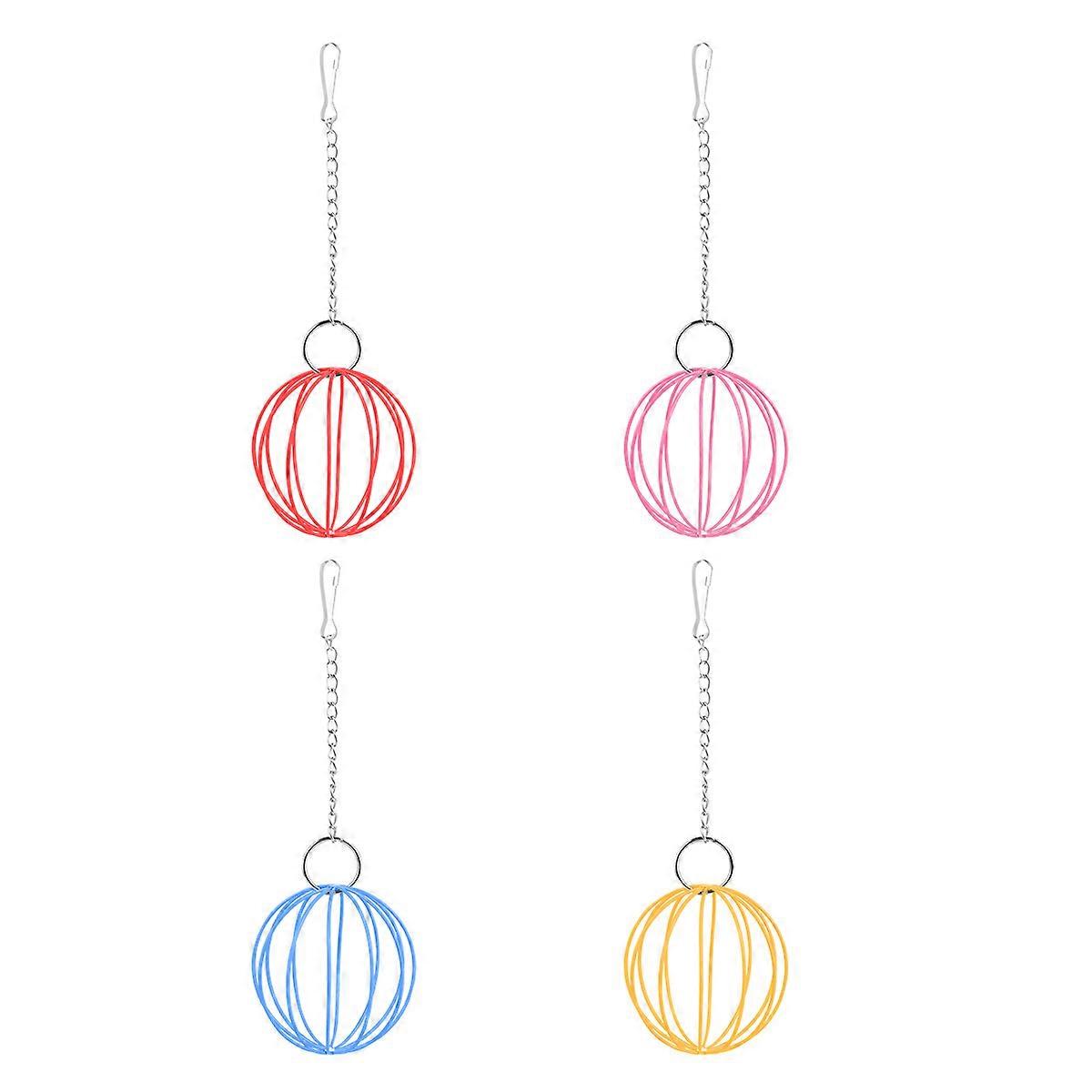 Assorted Color Hanging Feeding Ball for Pet Use Electroplate Material Detachable Design 4pcs Set