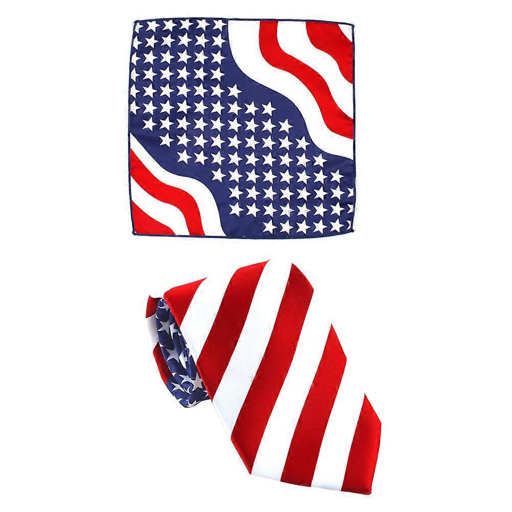 Independence Day Accessory 2Pcs in 1 Set Striped Necktie and Pocket Towel for Festive Occasions for Adults