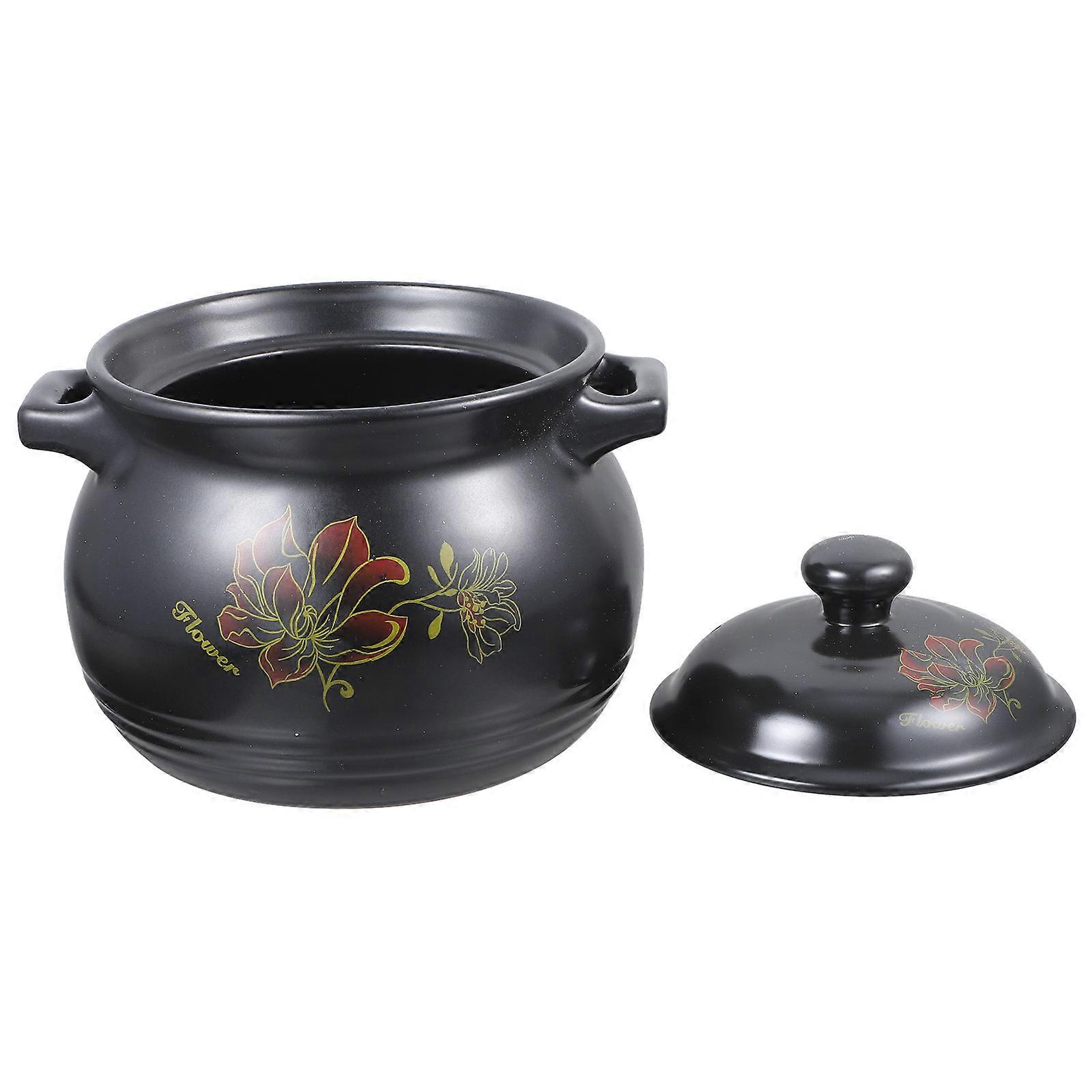 Ceramic Earthen Pot For Home Cooking 22.2x19.2x15.2cm Black Heat Storage 1Pcs