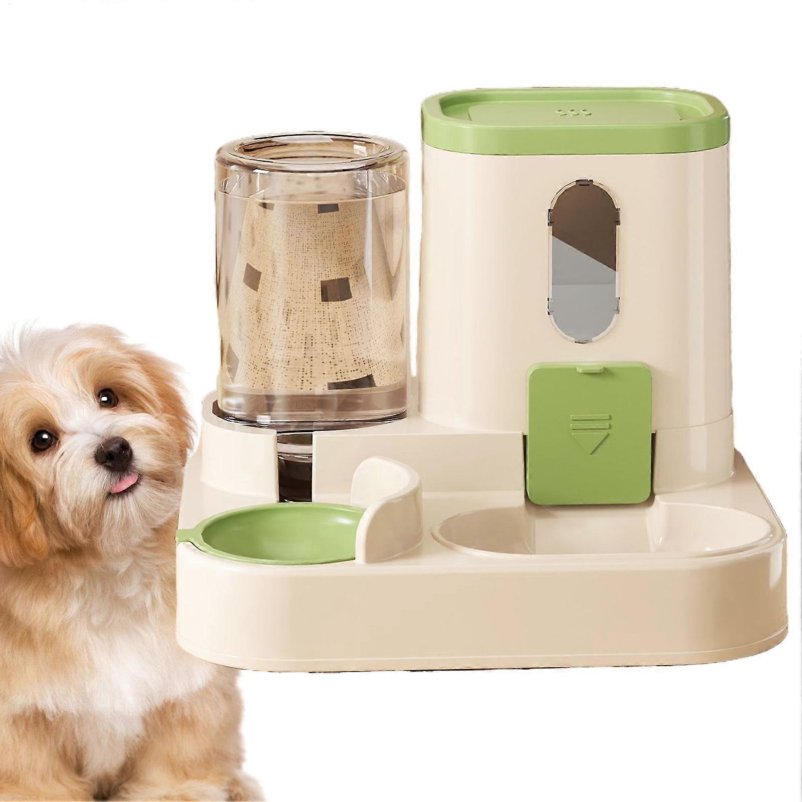 Automatic Food and Water Dispenser Set for Cats, Dogs, and Small Pets - Green 2-In-1 Feeder and Waterer