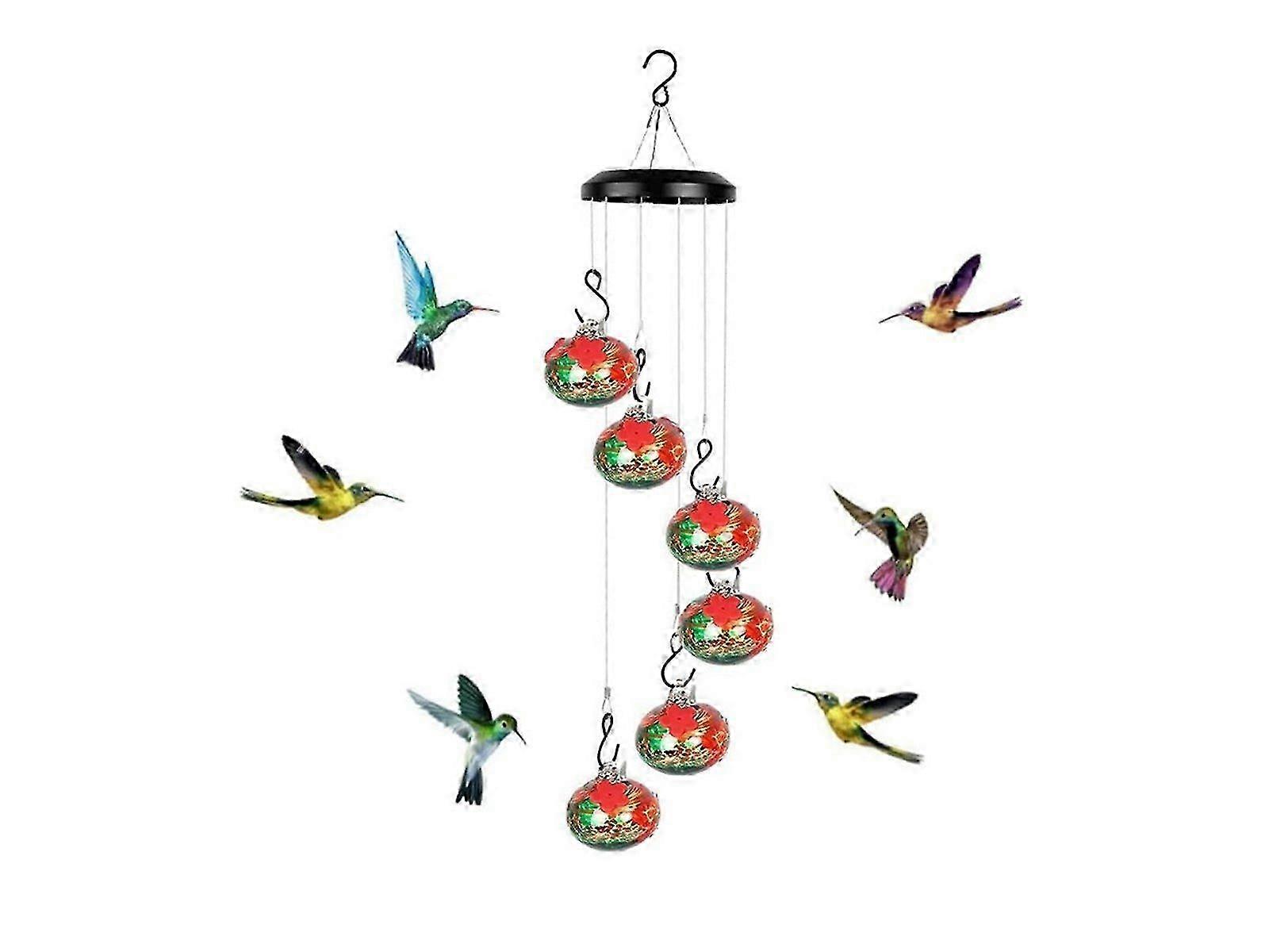 Wind Chime Hummingbird Feeder Plastic Hanging Bird Water Feeder - Red