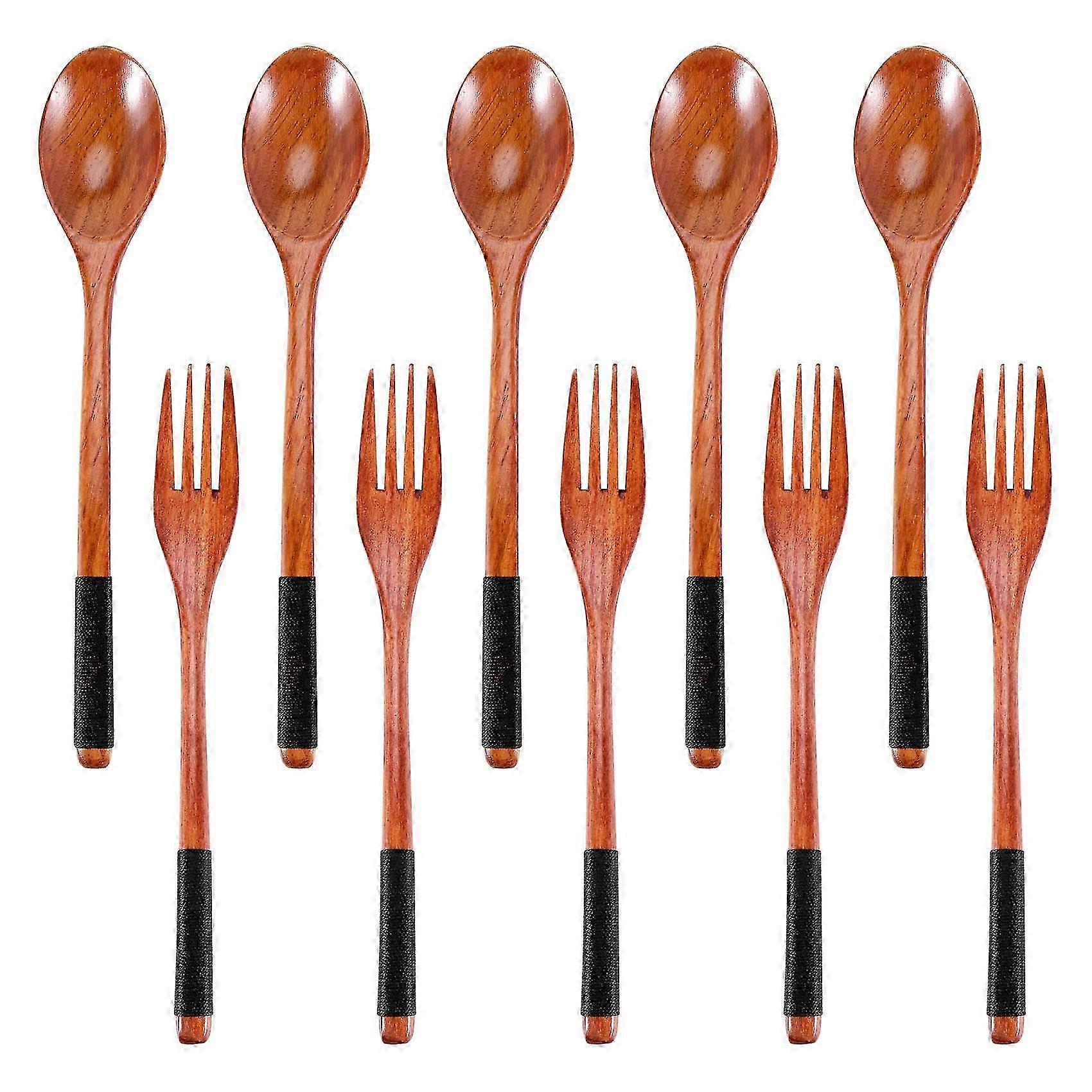 Wooden Spoons Forks Set Japanese Style Wooden Utensils Set for Eating Wood Flatware Set Reusable (B