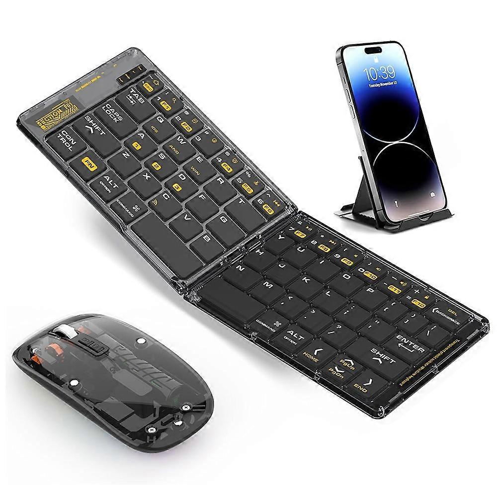 F69 Foldable Bluetooth-compatible Keyboard for Android/iOS/Windows with Mouse and Phone Stand Set
