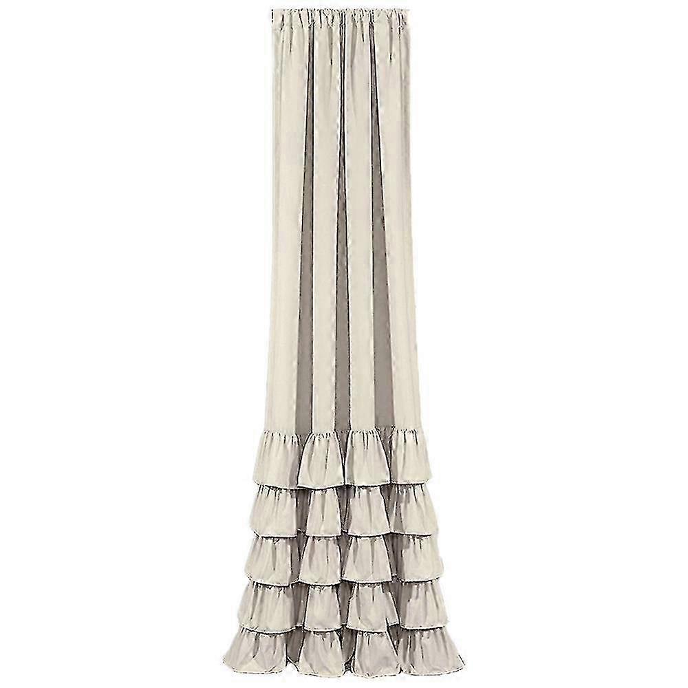 Cotton Solid Color Ruffled Edge Curtain, 130*185Cm
