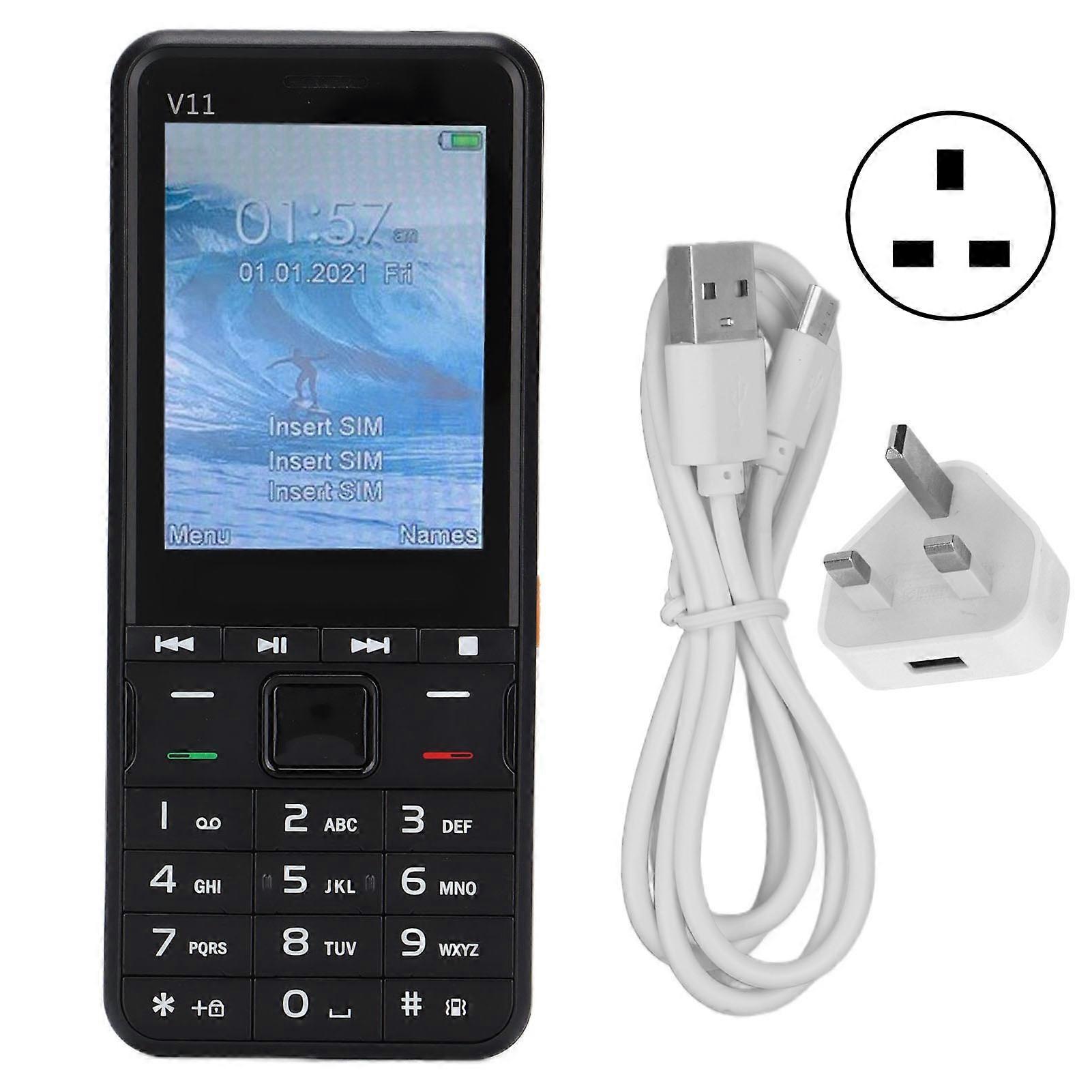 V11 2.8" Screen 3-SIM GSM Phone - Flashlight, MP3, Camera, Multilingual, Black