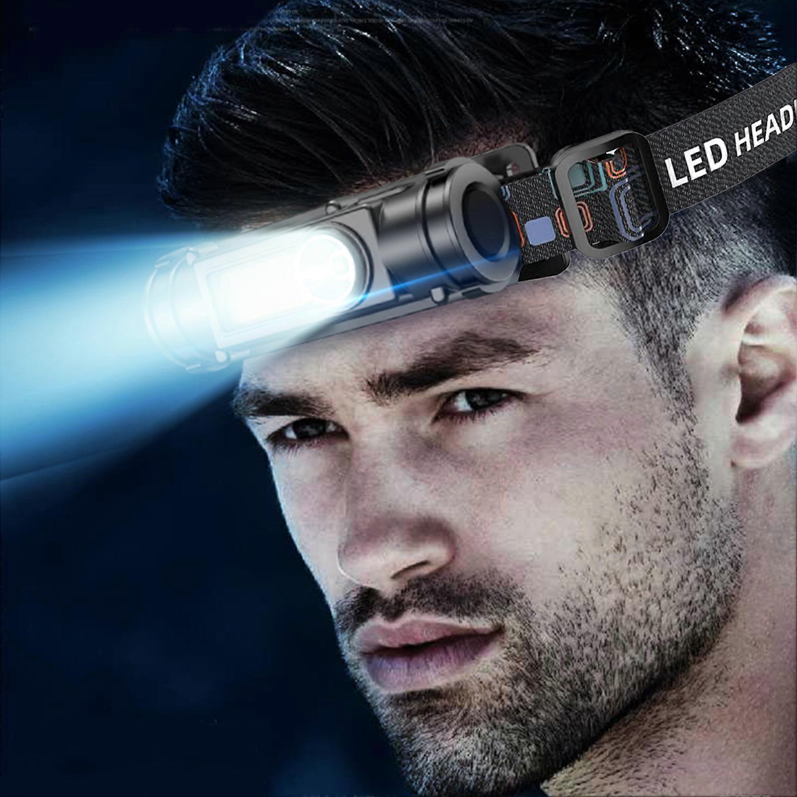 LED Head Lamp Outdoor Flashlight COB Headlamps 2pcs with Adjustable Headband Far Near Double Light 180 ° Rotation Adjustment