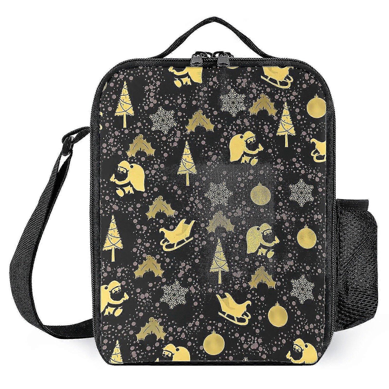 Lunch Boxes Totes Golden Christmas Pattern Printed Lunch Bags