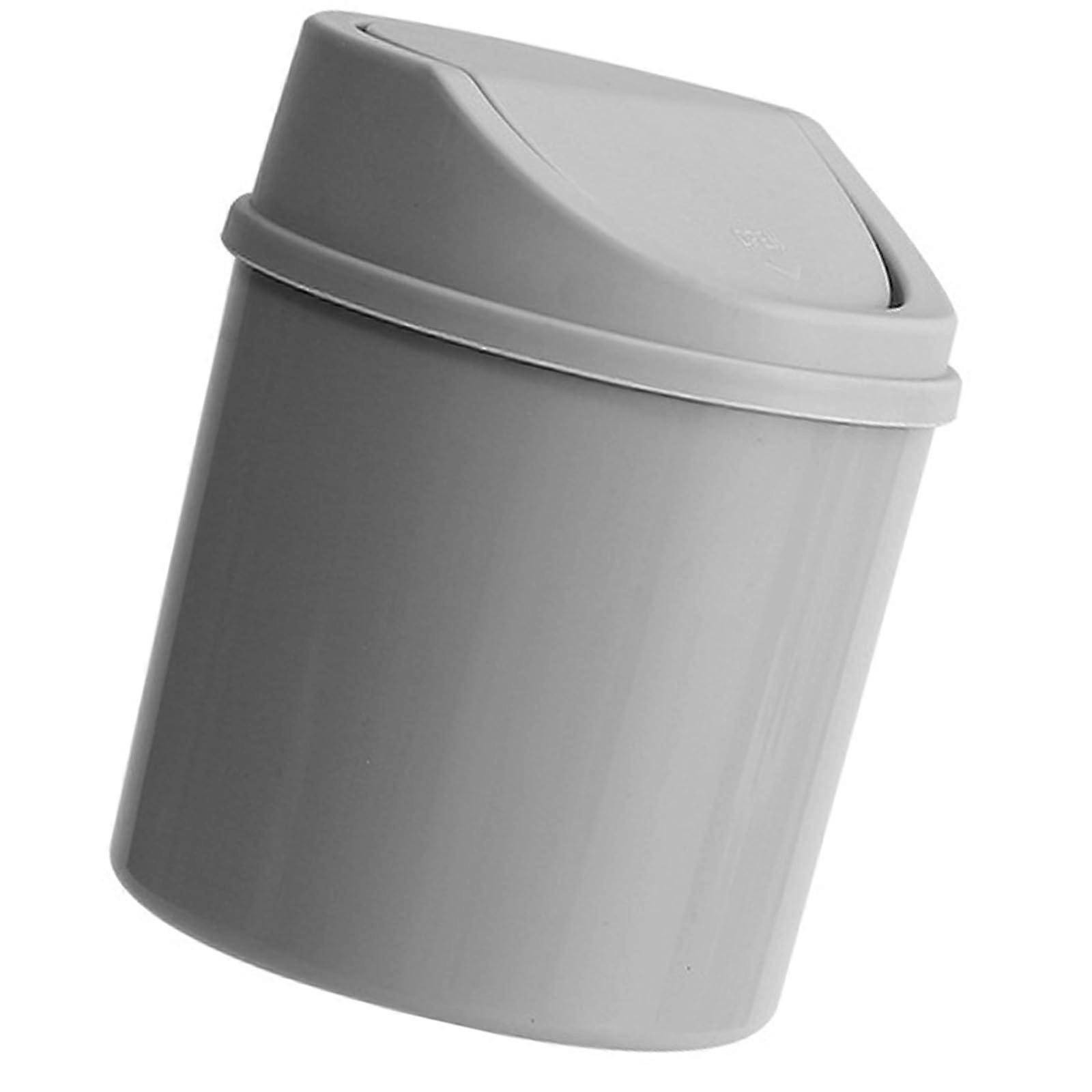 Modern Swing Lid Desktop Garbage Can Small Grey PP Trash Bin Waste Basket for Computer Table and Countertop