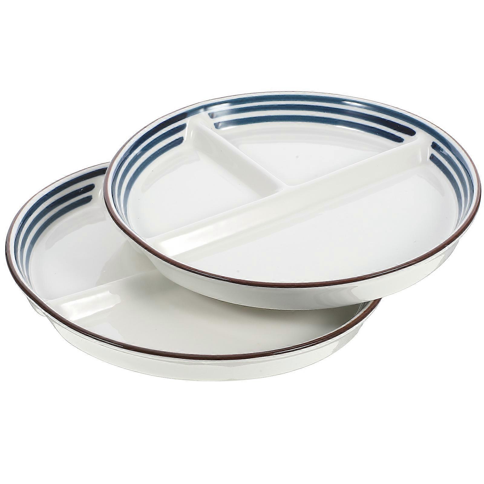 Ceramic Divided Plate Ration Design for Home Use 2Pcs Kitchen Plates