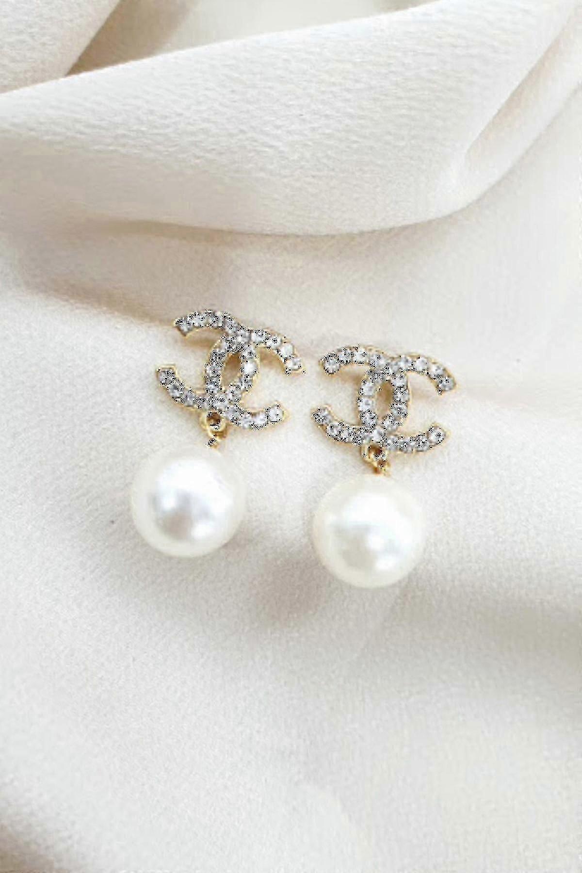 ファッションイヤリングジュエリーパールストーンチャンイヤリングゴールド