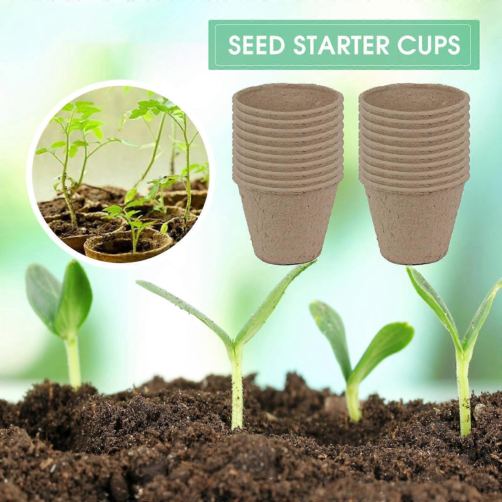 YEGBONG 50PCS Biodegradable Seed Starter Pots 8cm Brown with Labels