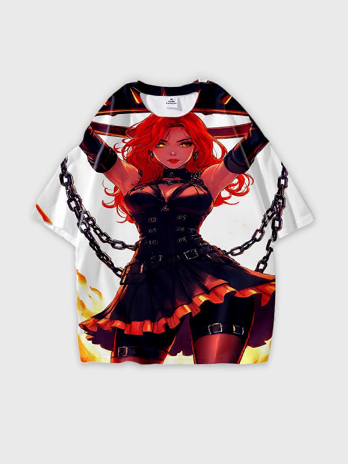 T-Shirt Round Neck, Loose Short Sleeve Pattern Graphic Tee, Unisex Summer Casual Top W2038