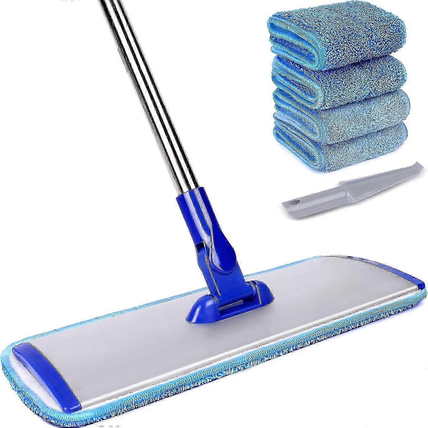 18" Professional Microfiber Mop Floor Cleaning System, Flat Mop with Stainless Steel Handle, 4 Reusable Washable Mop Pads