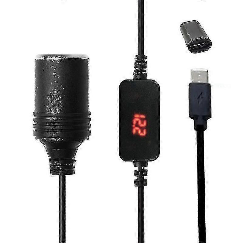 Usb C Pd Female Type C Male To 12v Car Socket Power Cable With Voltage Display-YUHAO