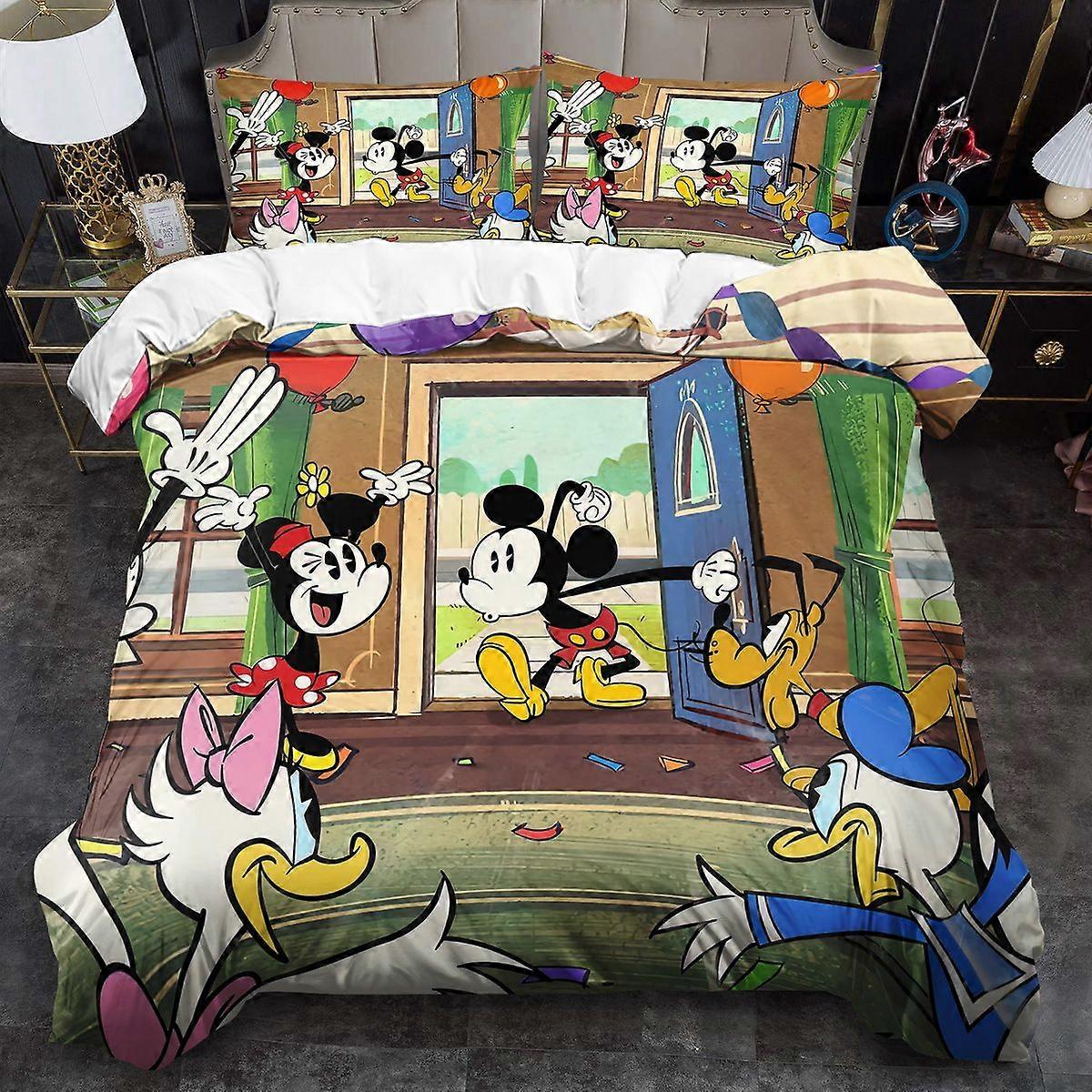 TE135 3pcs 2D Mickey Mouse and Friends Cartoon Party Print Duvet Cover Set King Queen Style Bedding Set Quilt Cover Decor Bedroom Decor