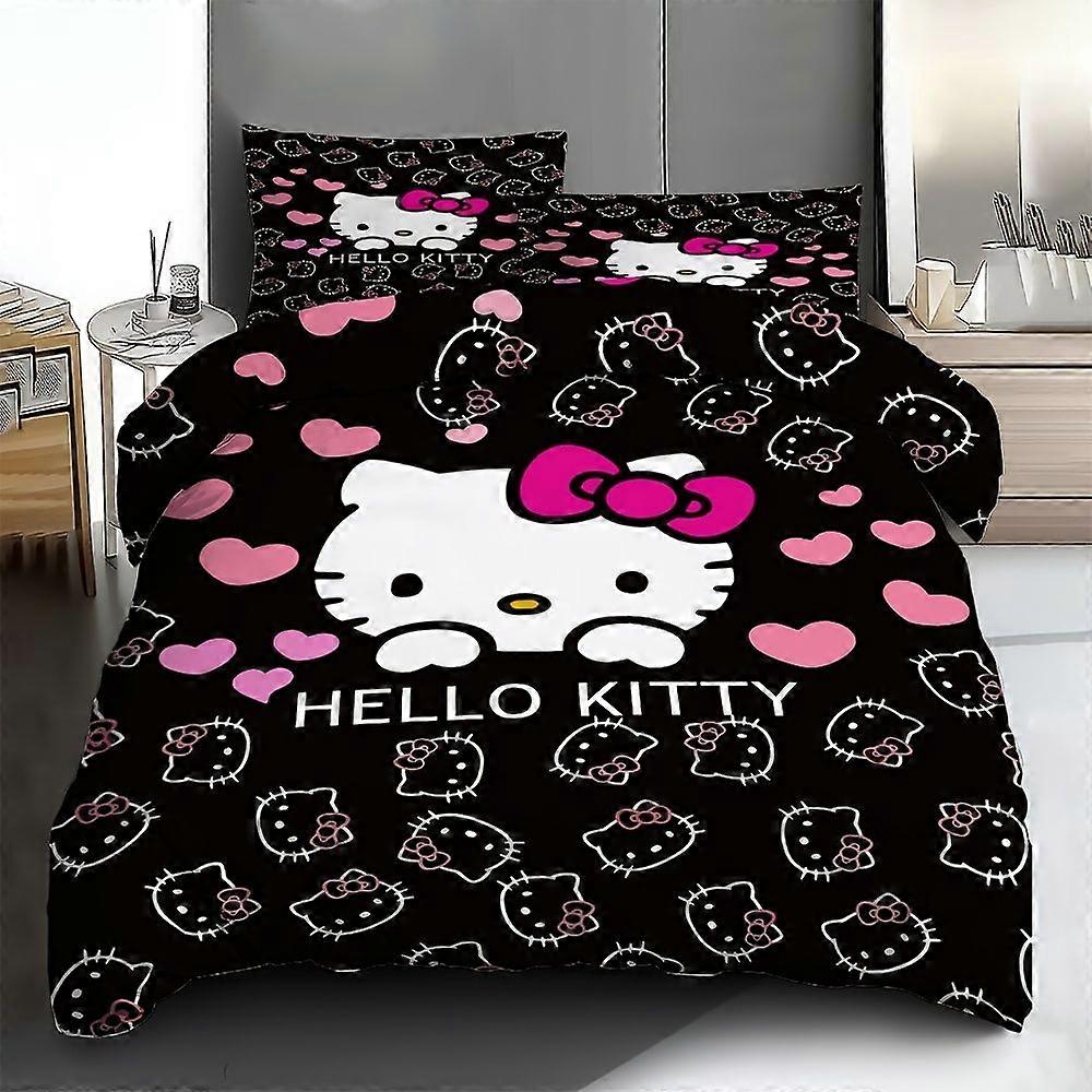 TE655 Sanrio Hello Kitty 3pcs Bedding Set, All-Season Soft Polyester Duvet Cover and Pillowcases, Digital Print, Zipper Closure, Machine