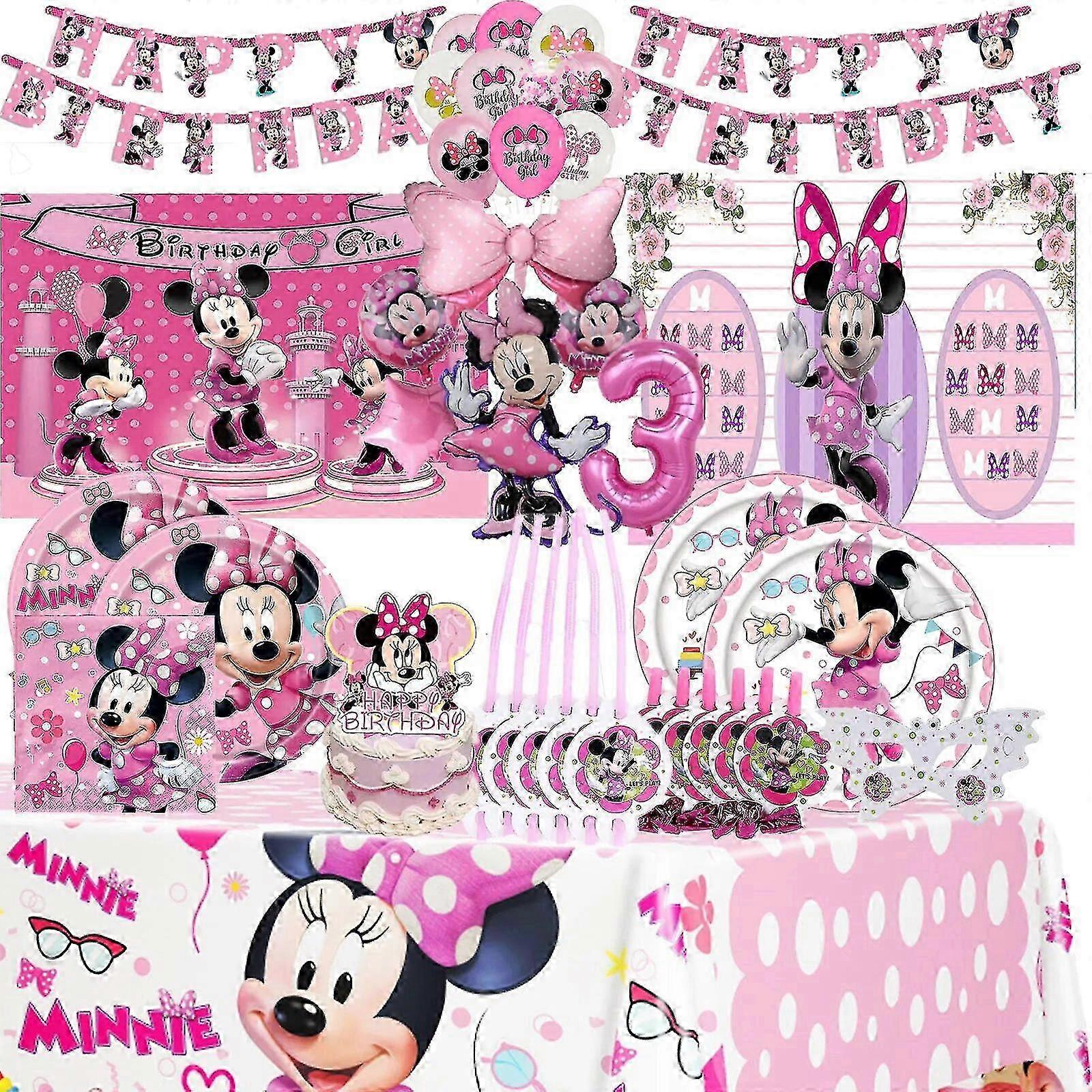 2025 Minnie Mouse Birthday Party Decorations Girls Paper Plates Tableware Backdrop Minnie Ballnoons Baby Shower Party Supplies Safe and Top Quality