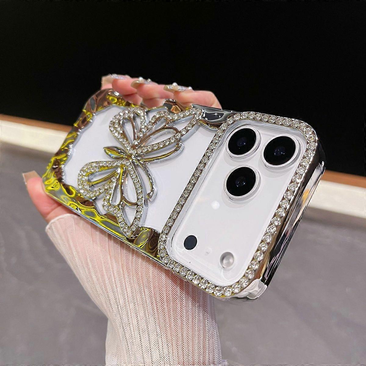 2025 New Design TPU Chrome Plated Butterfly Openwork Phone Case Compatible With iPhone 16/16 Pro/16 Plus | Fashion Translucent Protective Cover -HK918