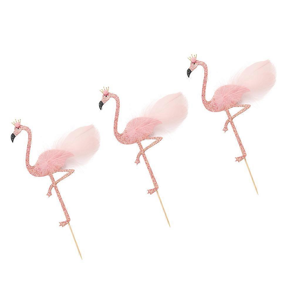 Pink Flamingo Cake Decorations for Decoration 3Pcs Party Picks