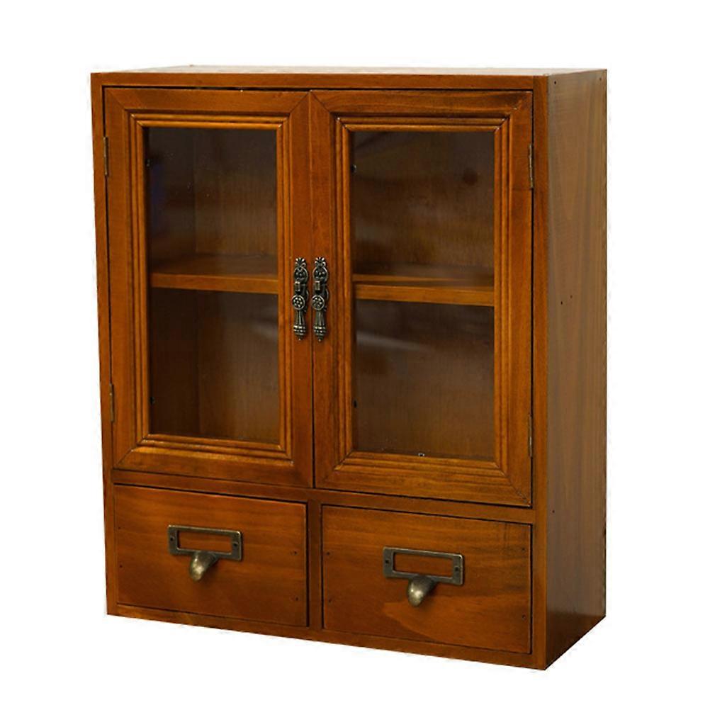 Brown Storage Cabinet Wood Drawer Type Box for Sundries Storage 1Pcs