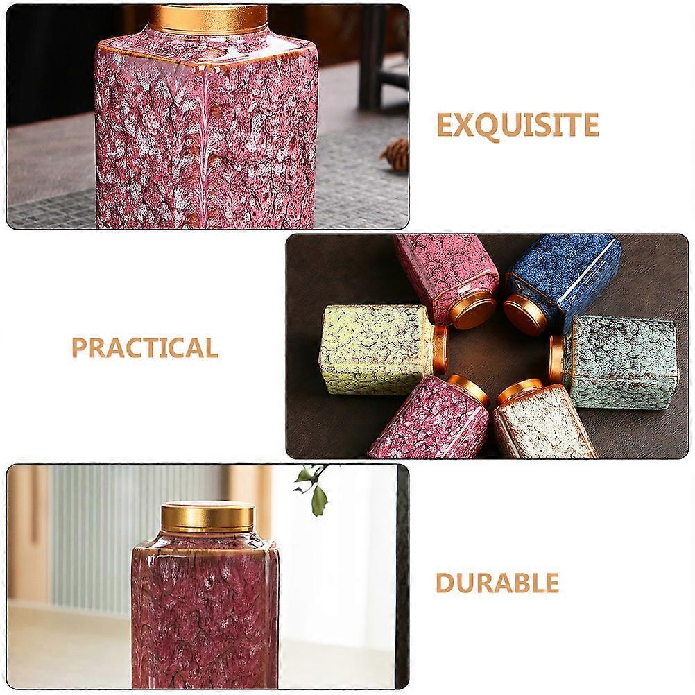 Multi-Purpose Pink Ceramic Tea Canister for Sealing Practical Use