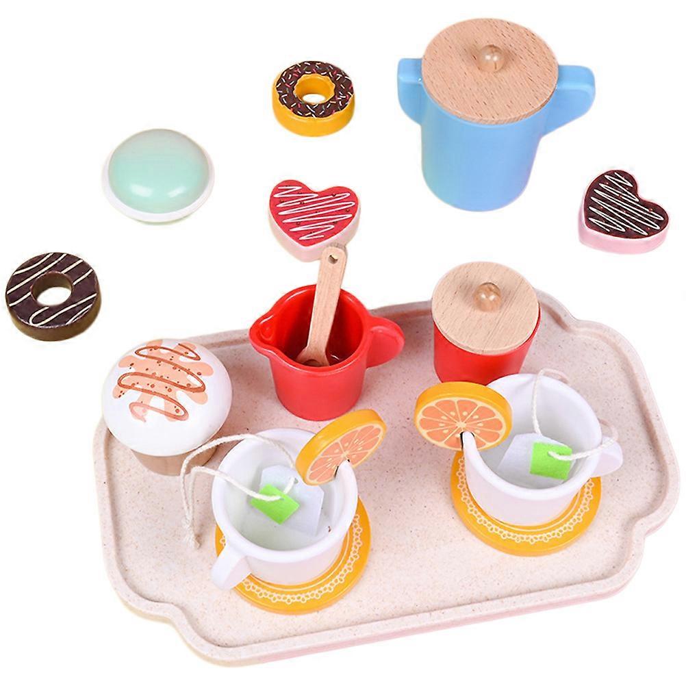 Assorted Color Wooden Role Play Toy Tea Set for Pretend Play 1Set Durable Material