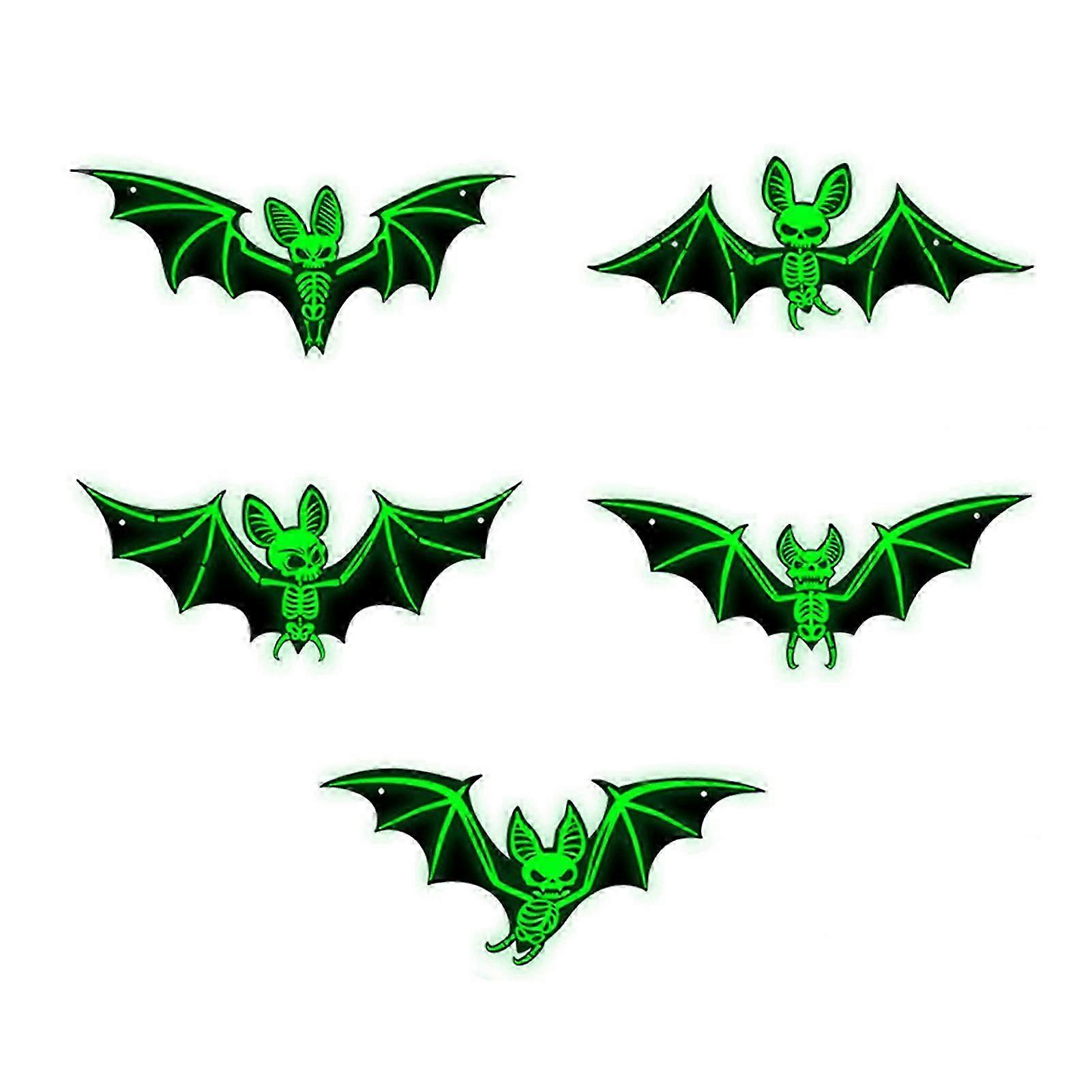 10Pcs Halloween Hanging Bats Realistic Glowing Skeleton Bat Decoration Plastic Flying Bats for Outdoor Tree Porch Yard Lawn Decor