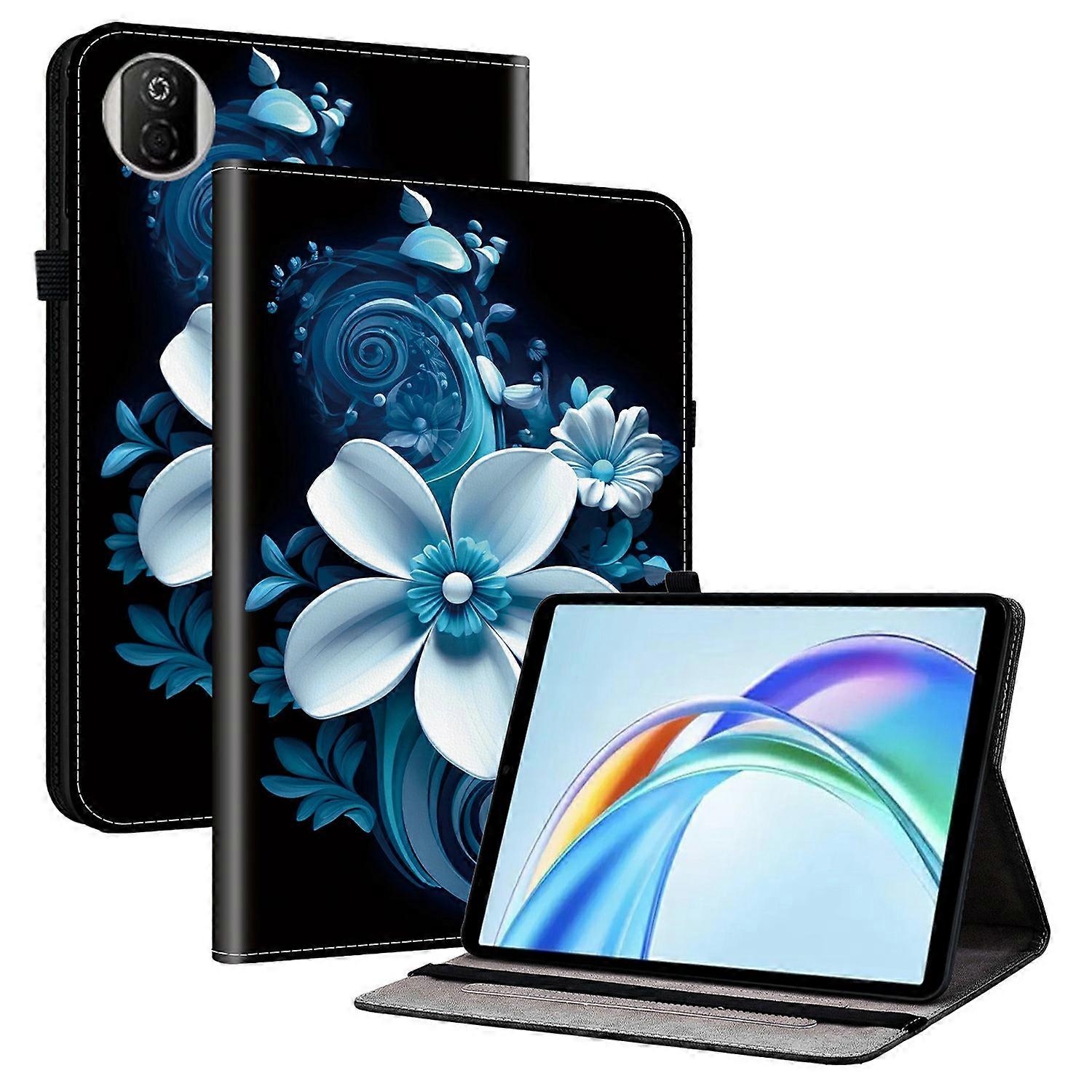 TKdaddy For Honor パッド X7 レザーケースパターンプリントスタンドタブレットカバー カードスロット付きブラックオーキッド