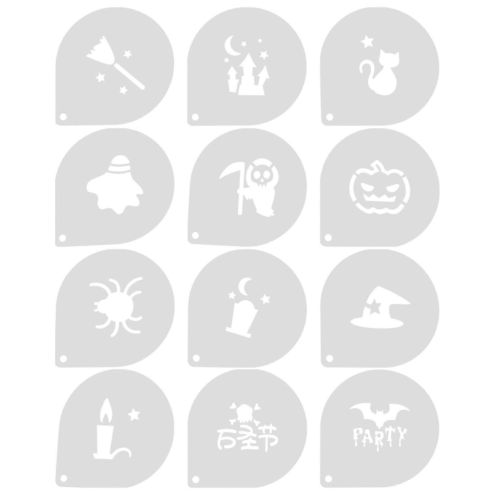 Stencils For Decorating Coffee Baking Decoration Halloween Series 12Pcs Rectangle Shape Plastic