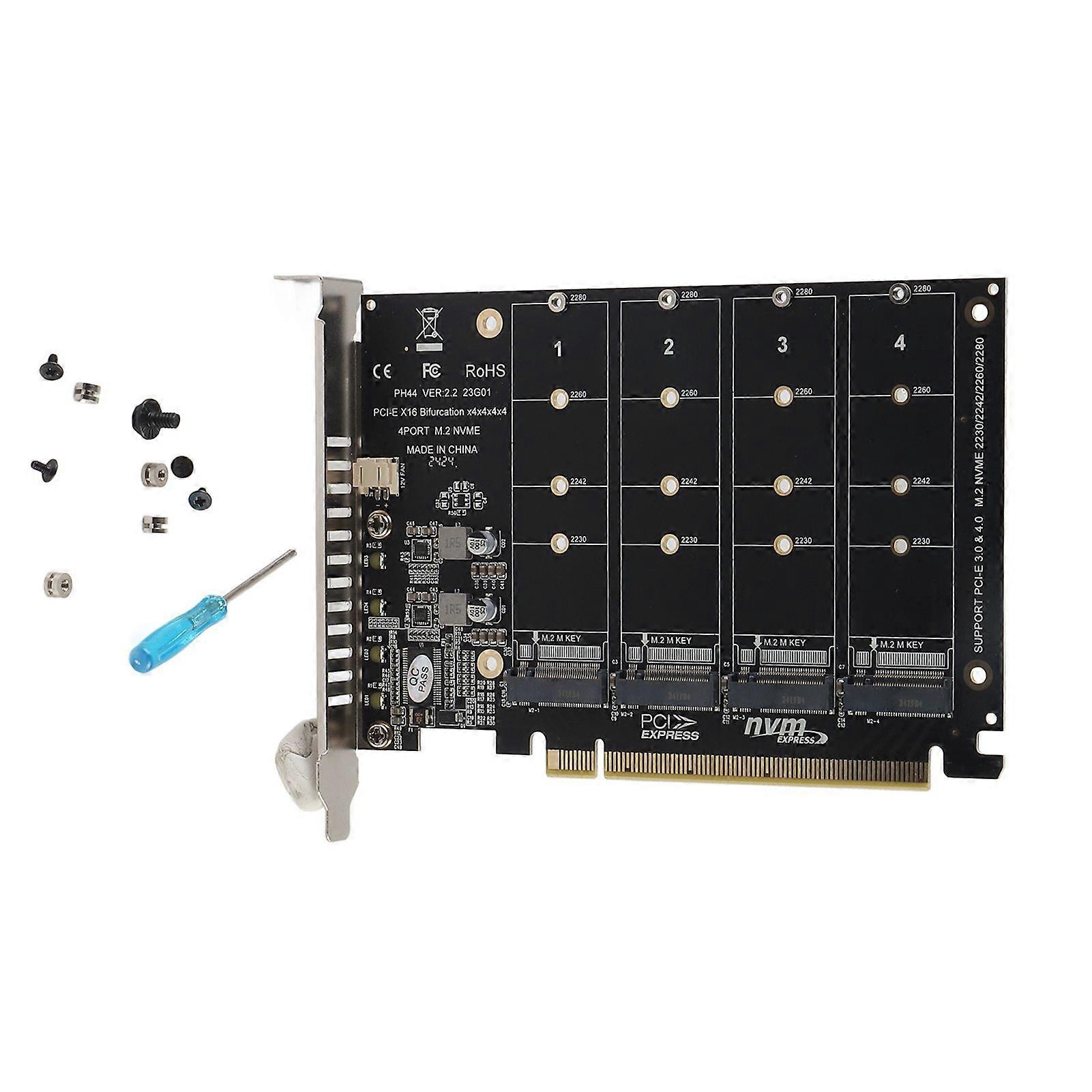 Adapter Card 4 Port M.2 NVMe SSD to PCIE X16 M Key Hard Drive Converter Reader Expansion CardPH44