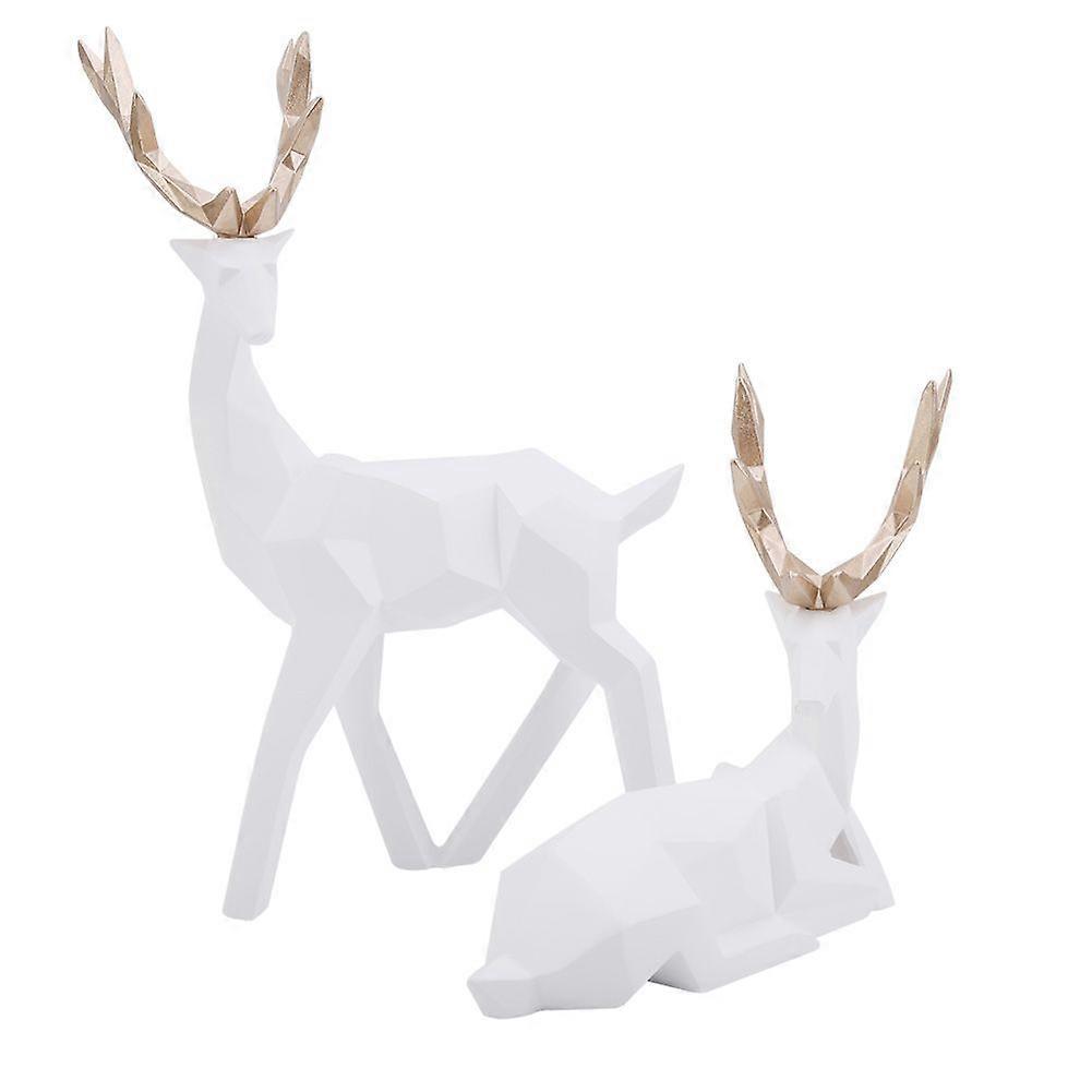 2pcs Modern Resin Deer Statue Sculpture Home Desktop Cabinet Ornaments Decoration (White)