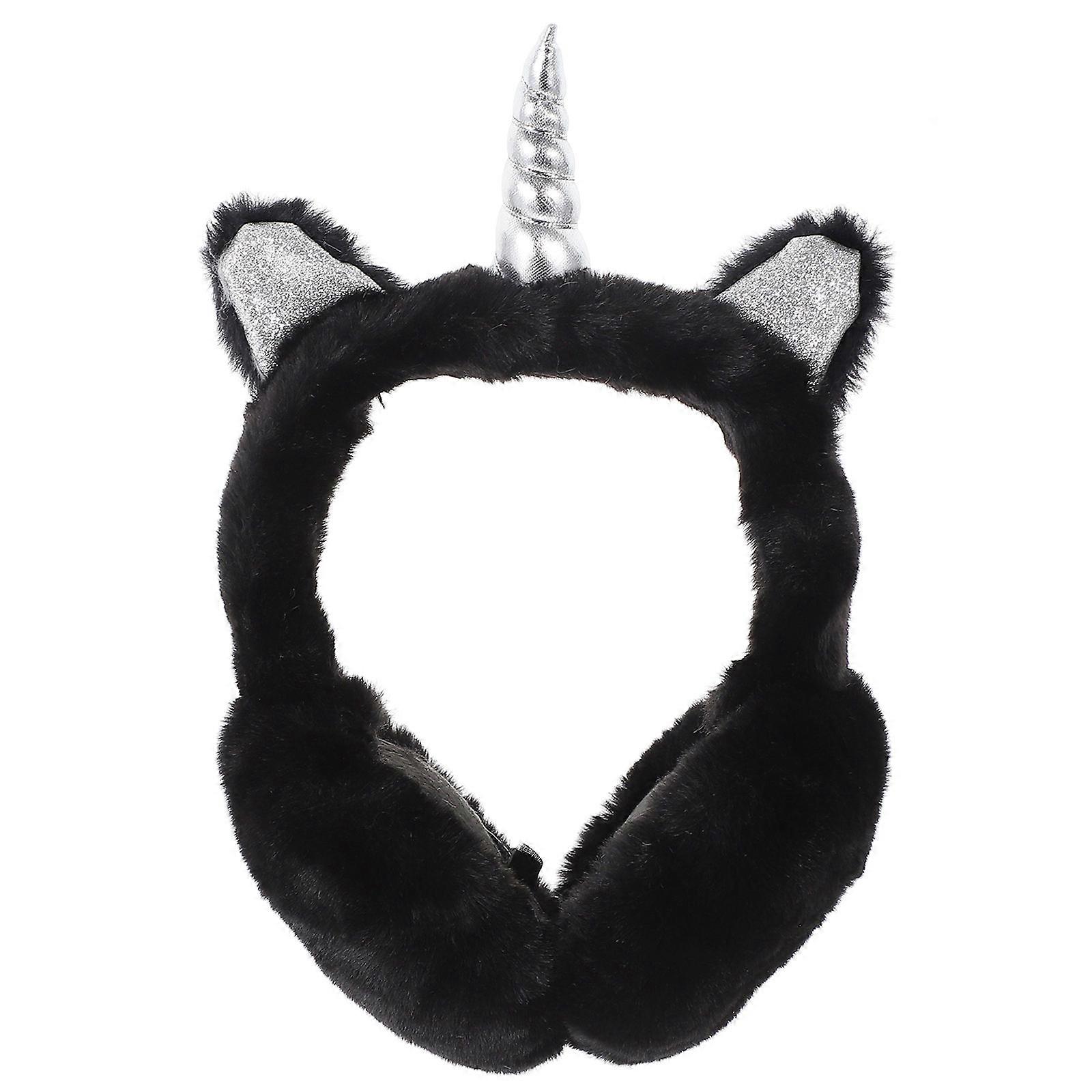 Plush Earmuffs Unicorn Ear Warmer for Winter Adjustable Black