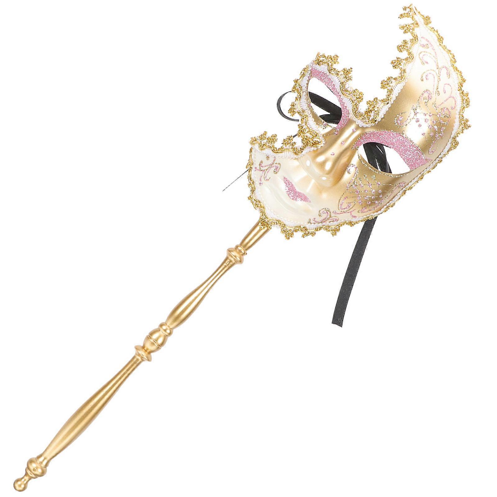 Party Use Venetian Masquerade Mask on Stick 2Pcs Masks