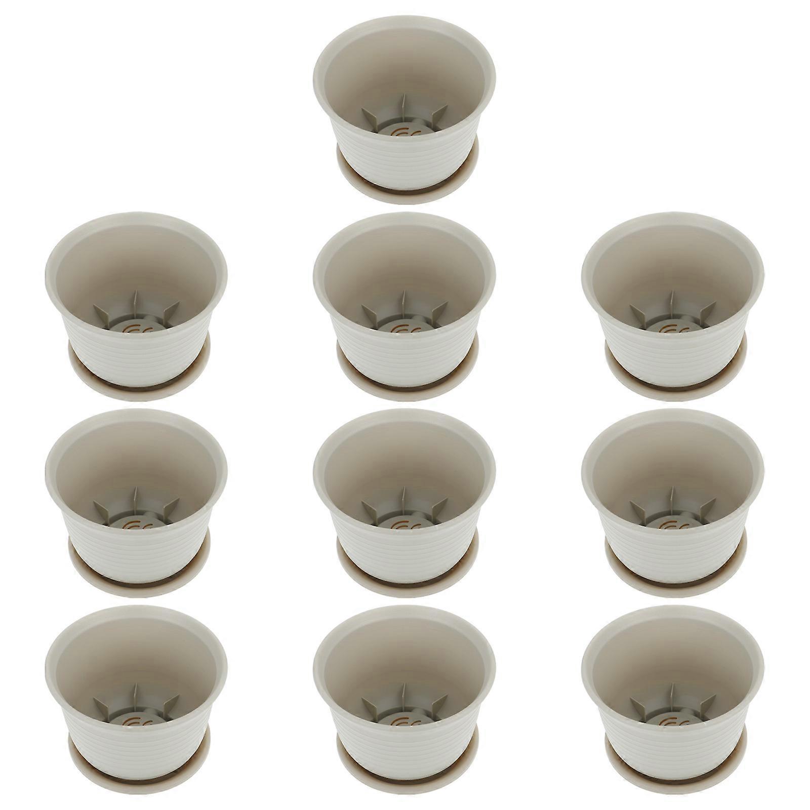 20Sets Plastic Flowerpot with Tray for Home Use Durable Beige Pots