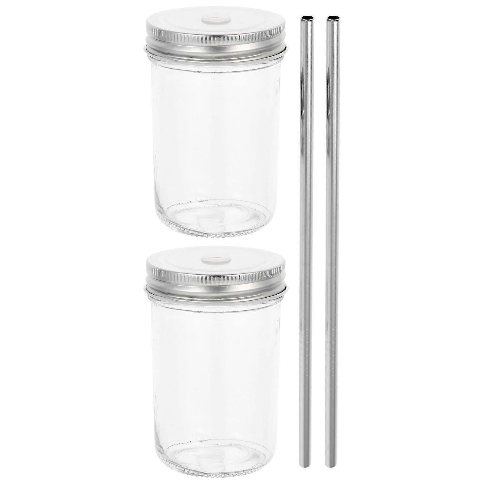 Glass Drinkware Multipurpose Mason Juice Bottles with Lids 4Sets for Home Use