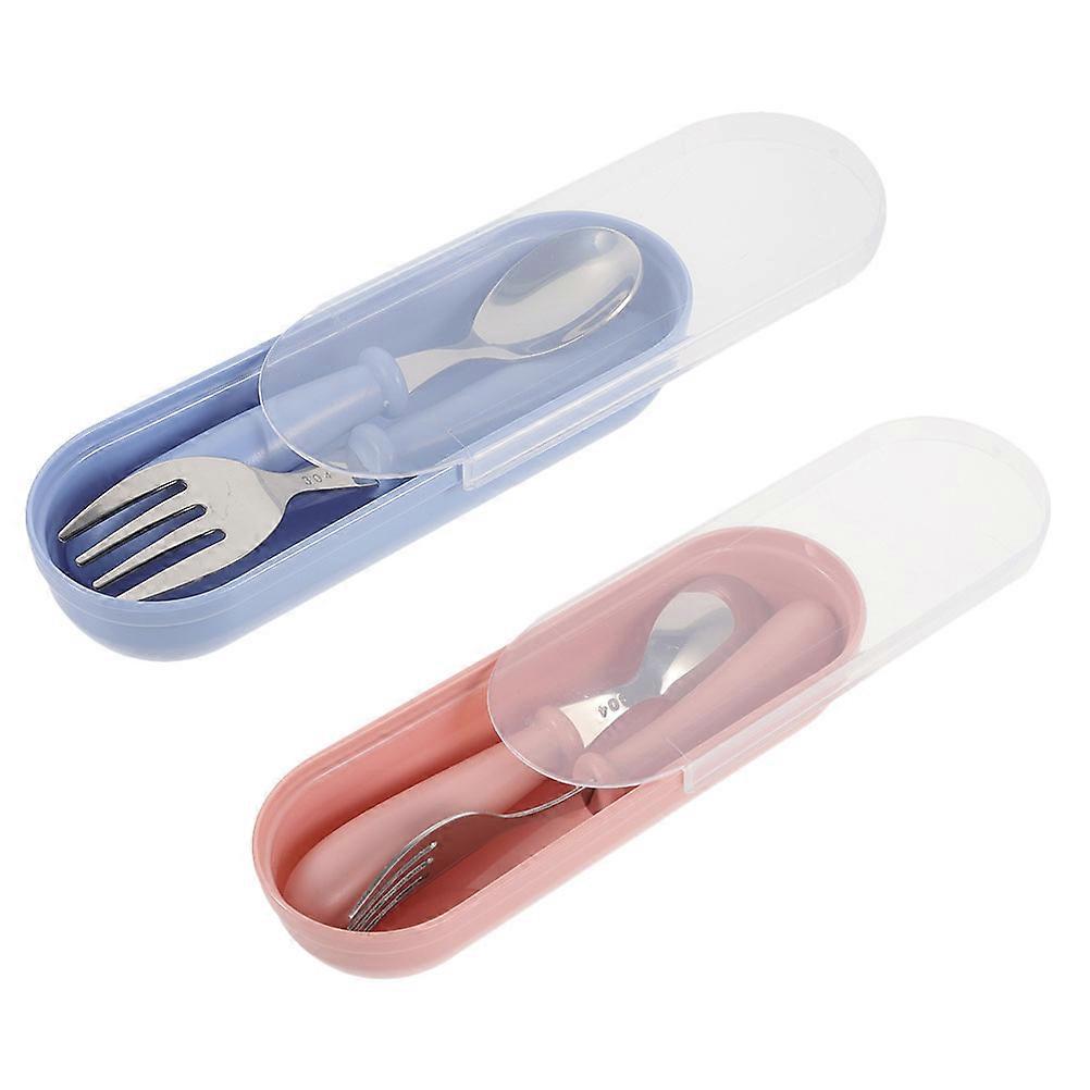 Toddler Cutlery 4 Sets Stainless Steel Spoon Fork Combination Safe Essential for Children Daily Use Convenient Storage