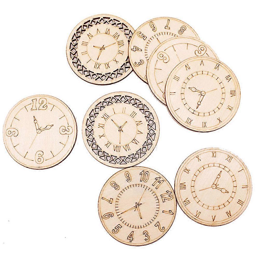 Unfinished Wood Embellishments for DIY Craft and Handwork 4.5*4.5cm Beige Clock Pattern 2Bags 8Pcs Each