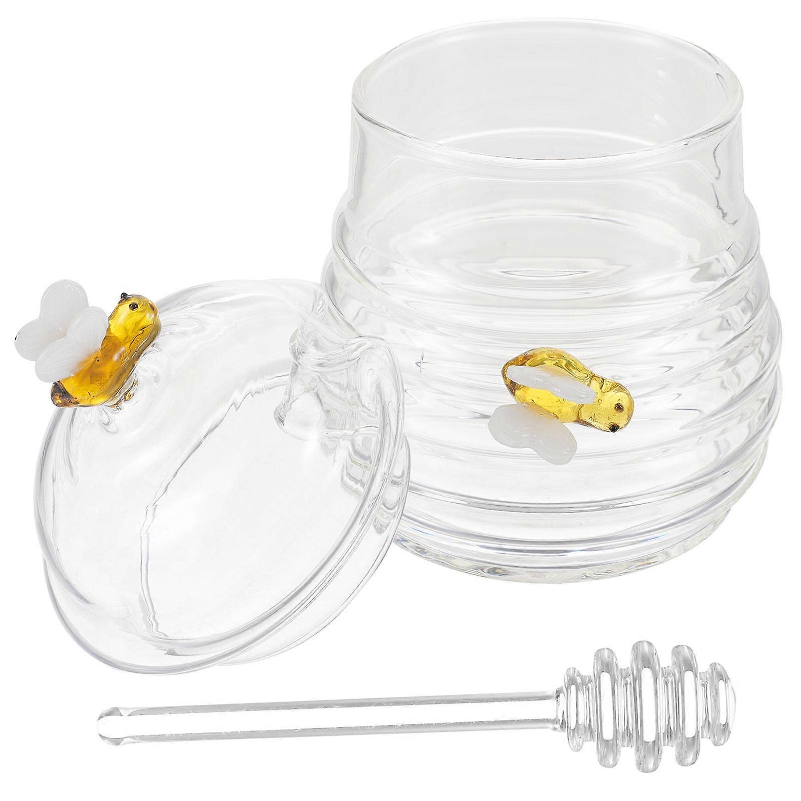 Glass Honey Pot Collection For Household Use Including Dipper And Lid 3Pcs Honey Storage