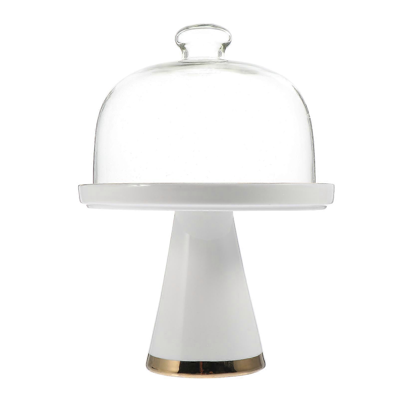 Round Snack Tray Ceramic Cake Tray Dinnerware Dust Covering 1Set