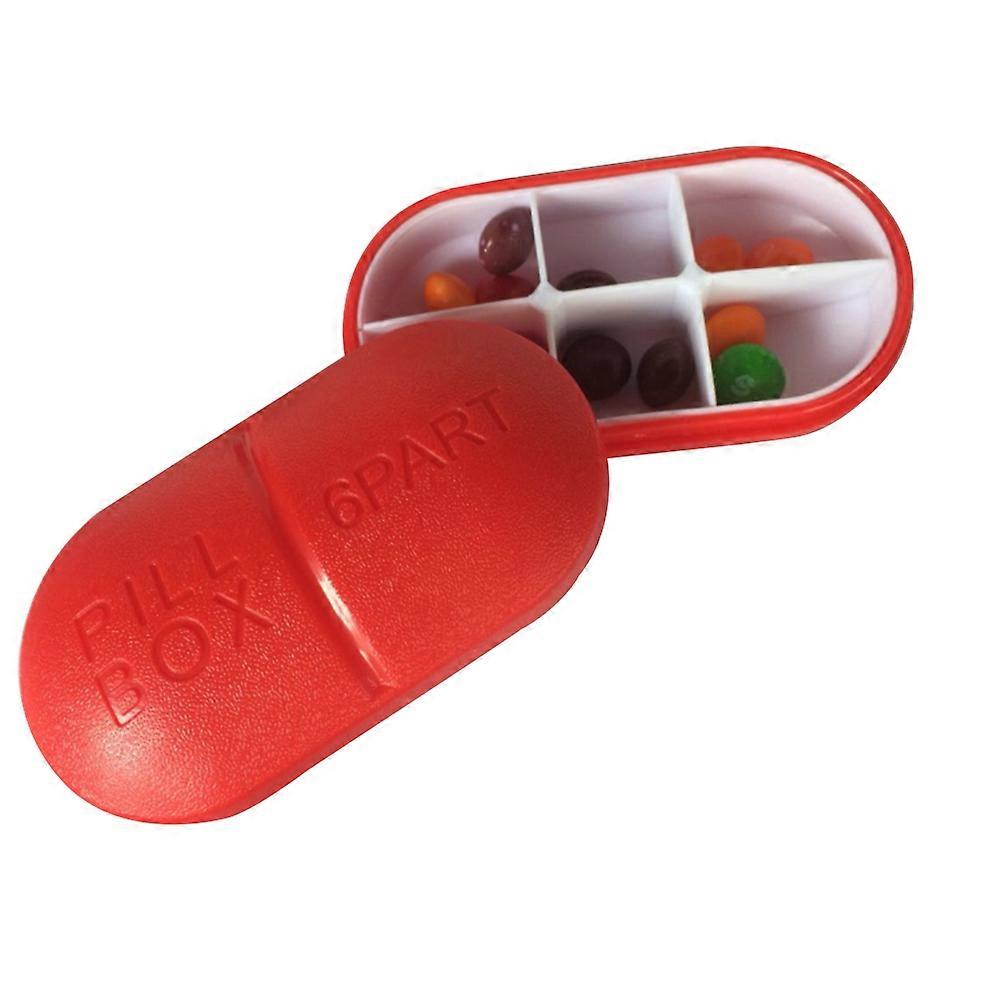 Red Portable Pills Box Holder for Travel with 6 Removable Compartments