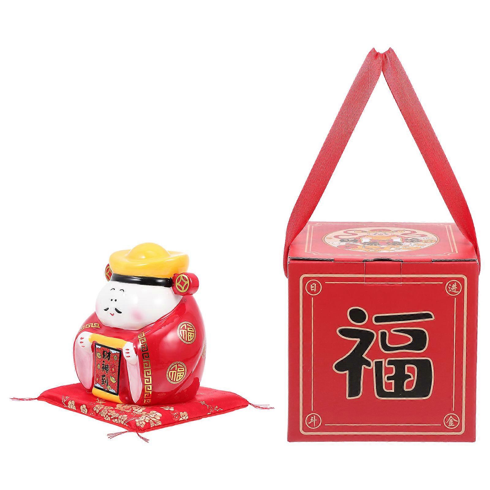 Coin Saving Bank God of Wealth for Desktop Use 3Sets Red Piggy Bank