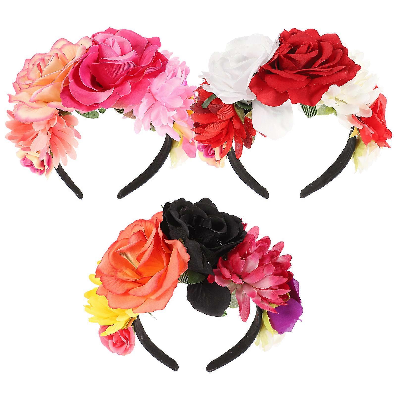 Mexican Floral Headbands 12 Pcs Elegant Cosplay Headwear Suitable For Youth And Adults Assorted Color Occasions