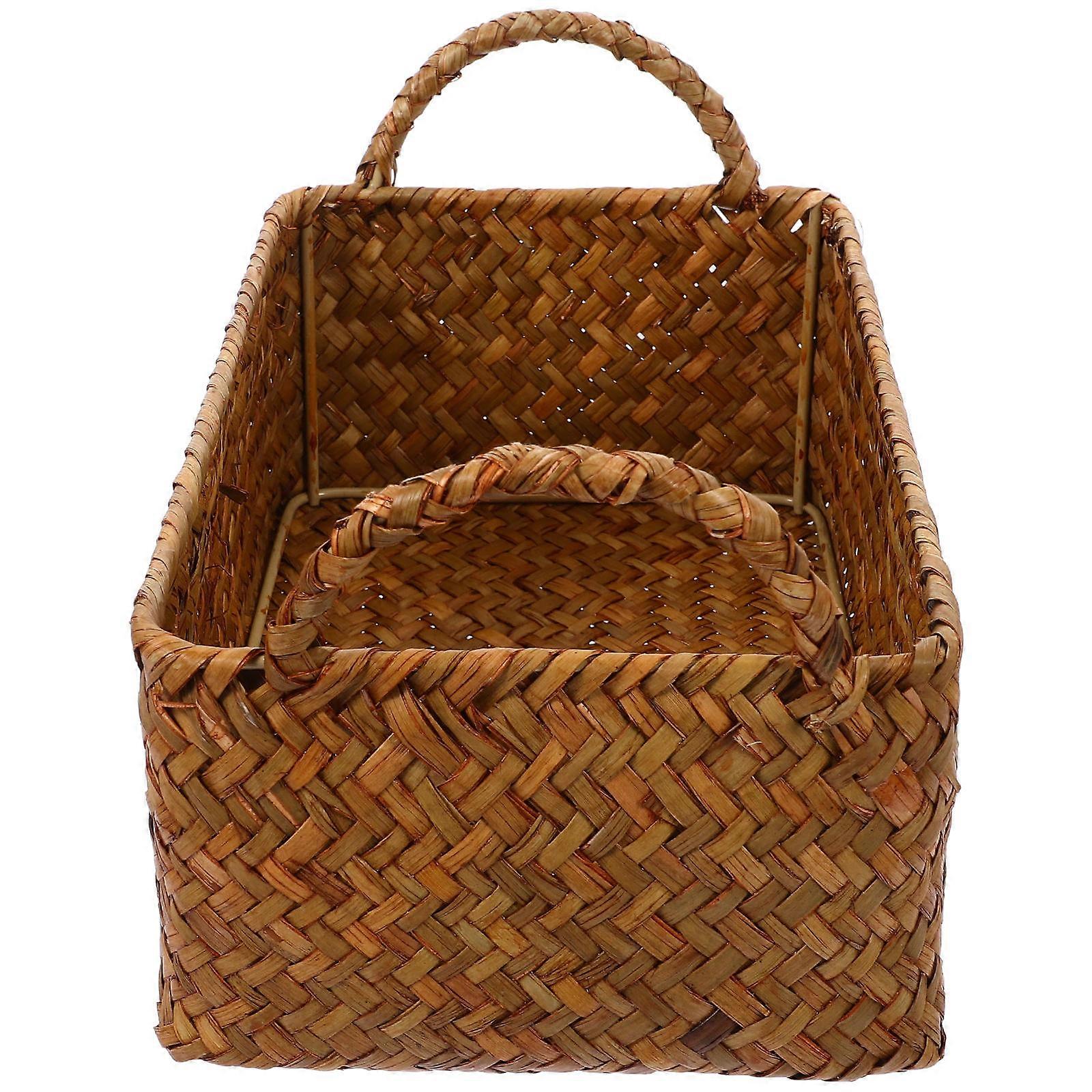 Woven Storage Basket Rattan for Storage Use 2Pcs Multipurpose Desktop Basket