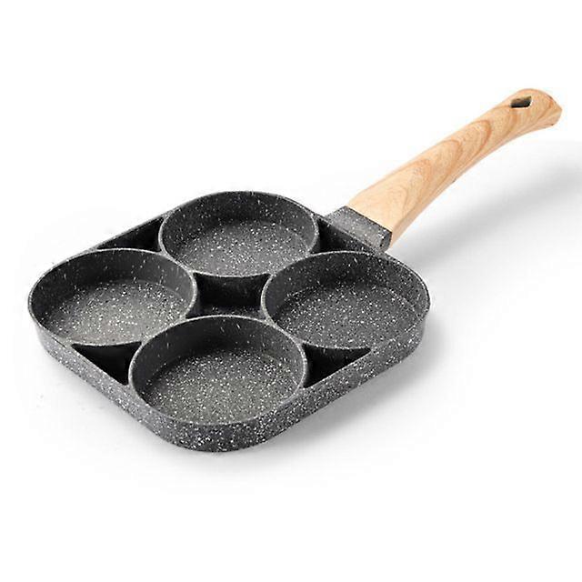 4 Hole Frying Pan Non Stick Breakfast Burger Egg Pancake Maker Wooden Handle Medical Stone Four Hole Omelet Pan