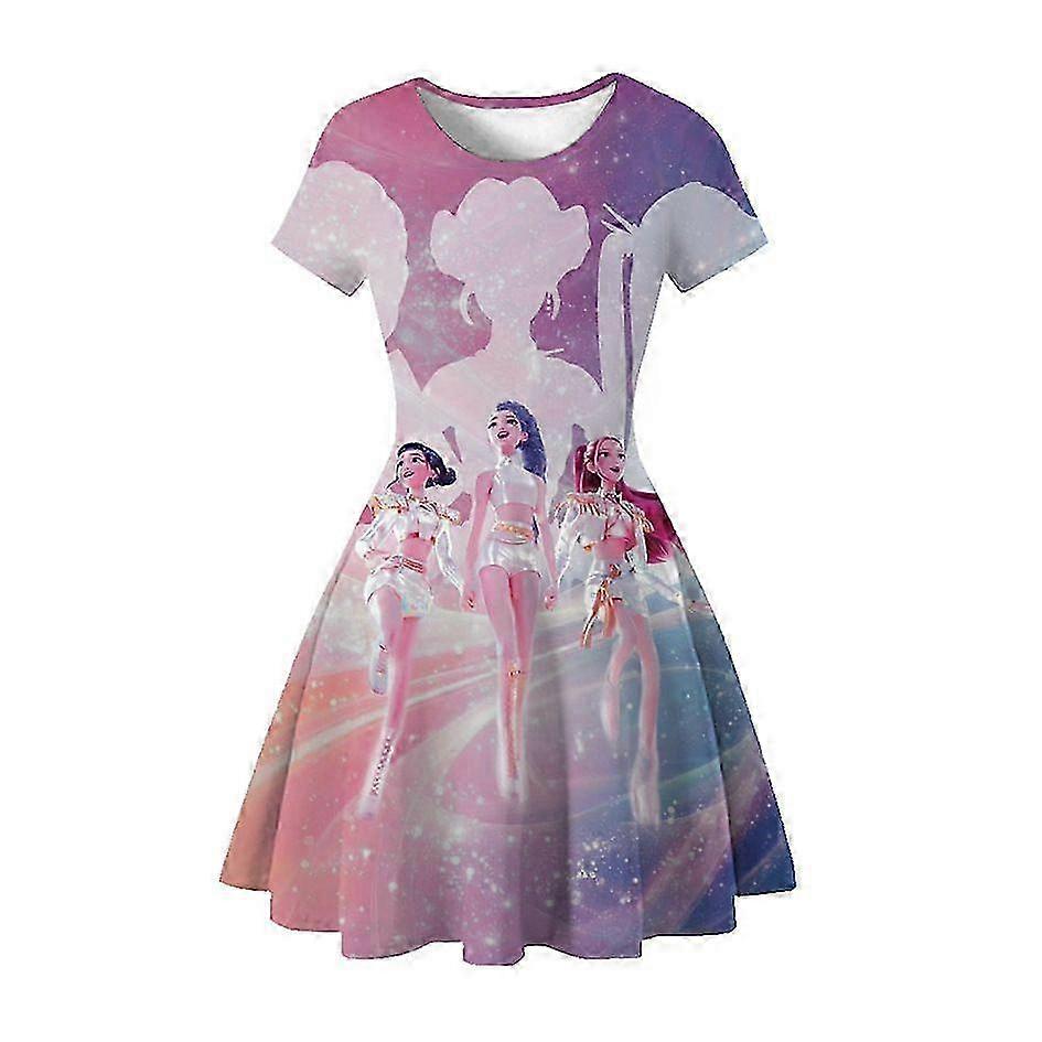 Kpop 3D tištěná sukně s potiskem lovců démonů princeznovské šaty párty dívčí šaty 01 _b