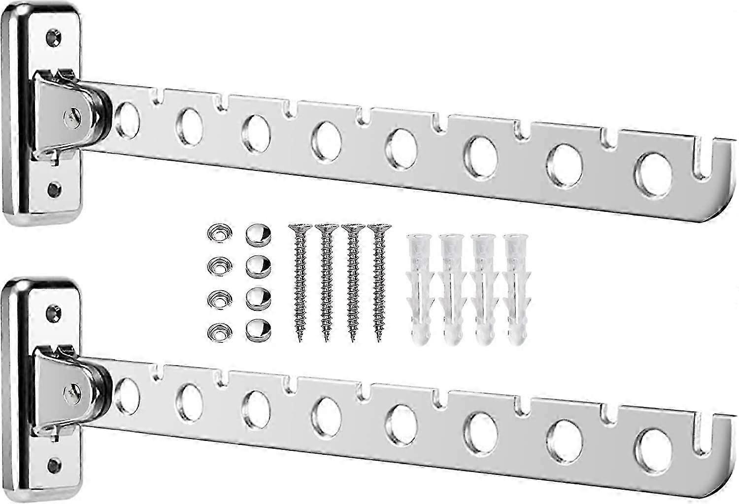 2Pcs Wall Mounted Clothes Hanger Clothes Drying Rack Drying Rack 90 Rotation Wall Mounted Foldable Clothes Rack with Screws and Anchors