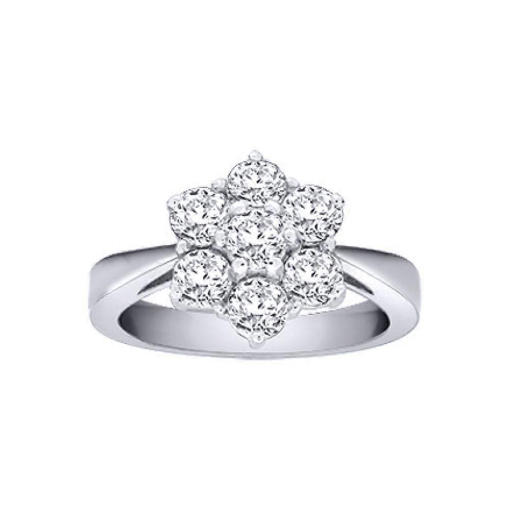 Jewelco لندن الصلبة 18ct الذهب الأبيض مخلب مجموعة جولة G SI1 1.5ct الماس 7 الحجر زهرة الكتلة خاتم 12mm