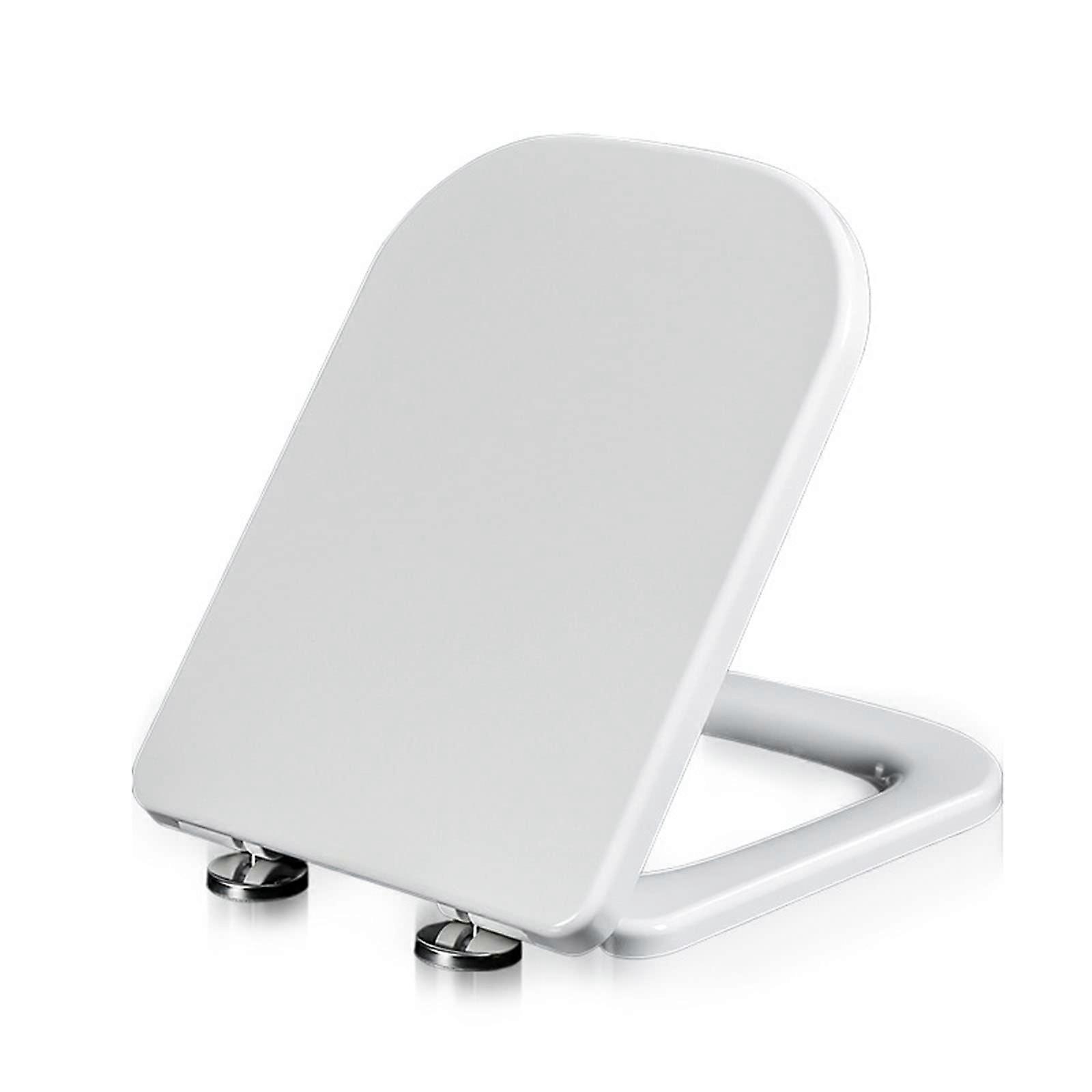 17.7 Inch Square Toilet Seat White Soft Close Lid PP Loo Lid Stainless Adjustable Hinges Quick Release TopFix Easy Clean